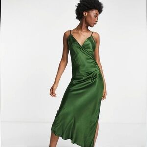 Zara Green Satin Midi Dress Size Medium New with tags